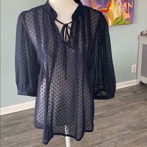 Navy blouse sheer with dots medium